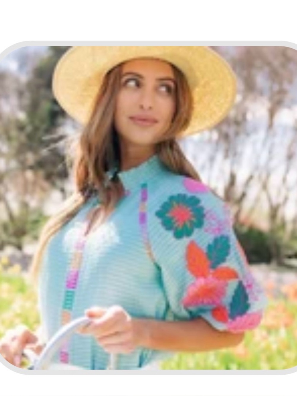 THML Aqua Embroidered Floral Tunic Top